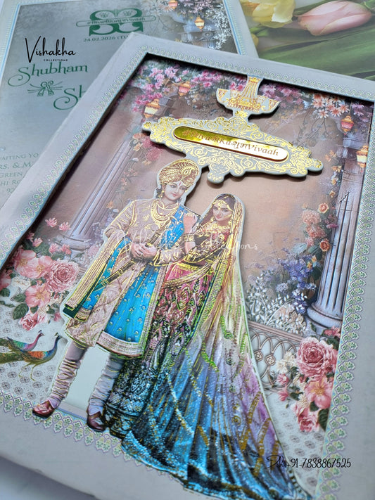 Dulah Dulhan Flower Hindu Sikh Padded invitation Cards ATS-229