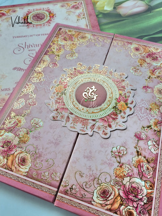 Flower Hindu Muslim Christian Sikh Padded invitation Cards ATS-236