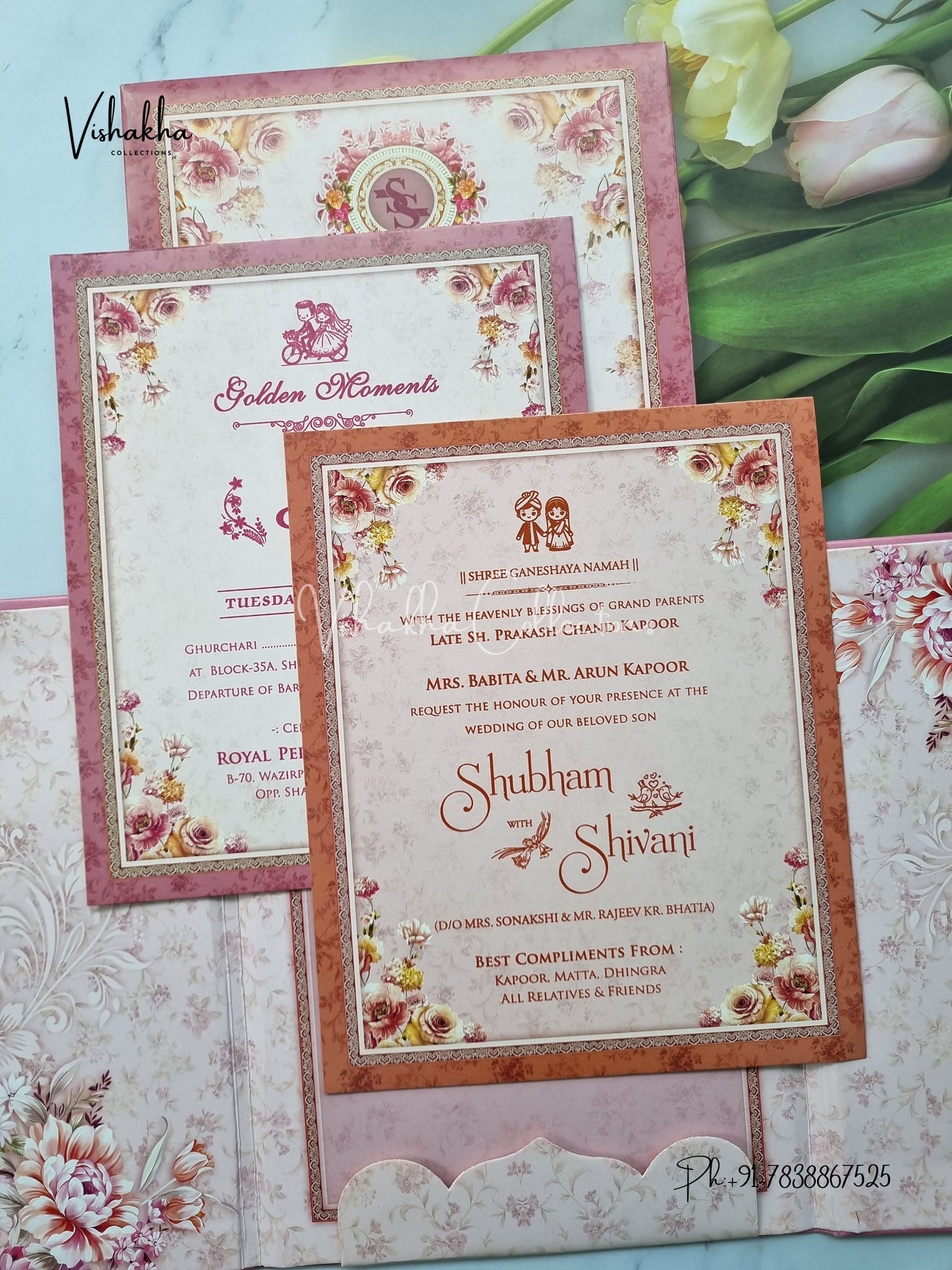 Flower Hindu Muslim Christian Sikh Padded invitation Cards ATS-236