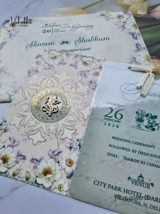 Flower Hindu Muslim Christian Sikh invitation Cards ATS-3186