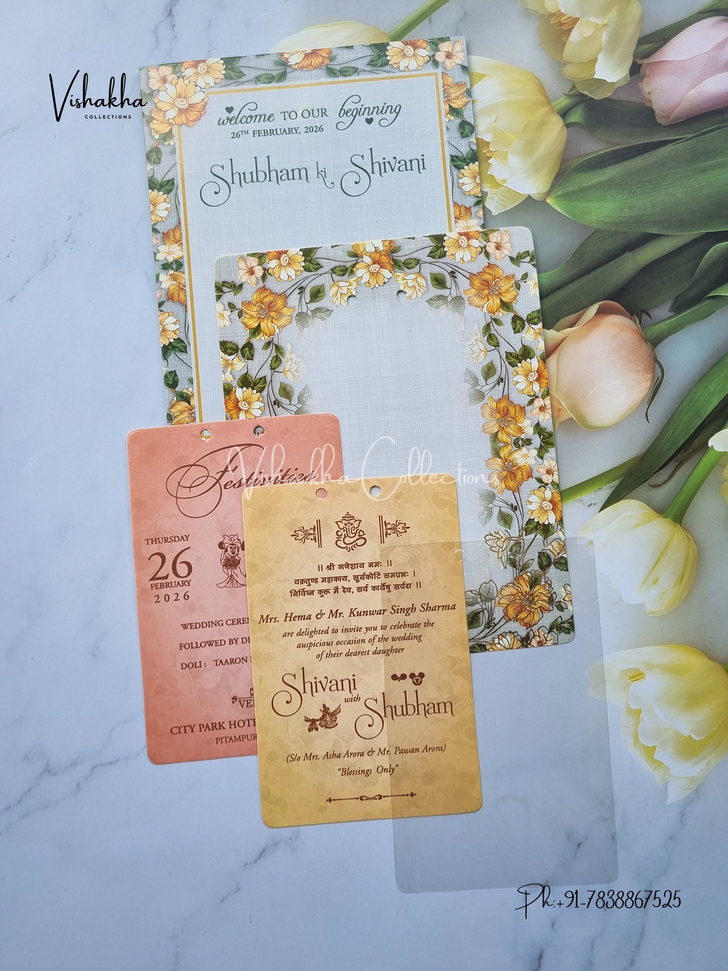 Flower Hindu Muslim Christian Sikh invitation Cards ATS-4203