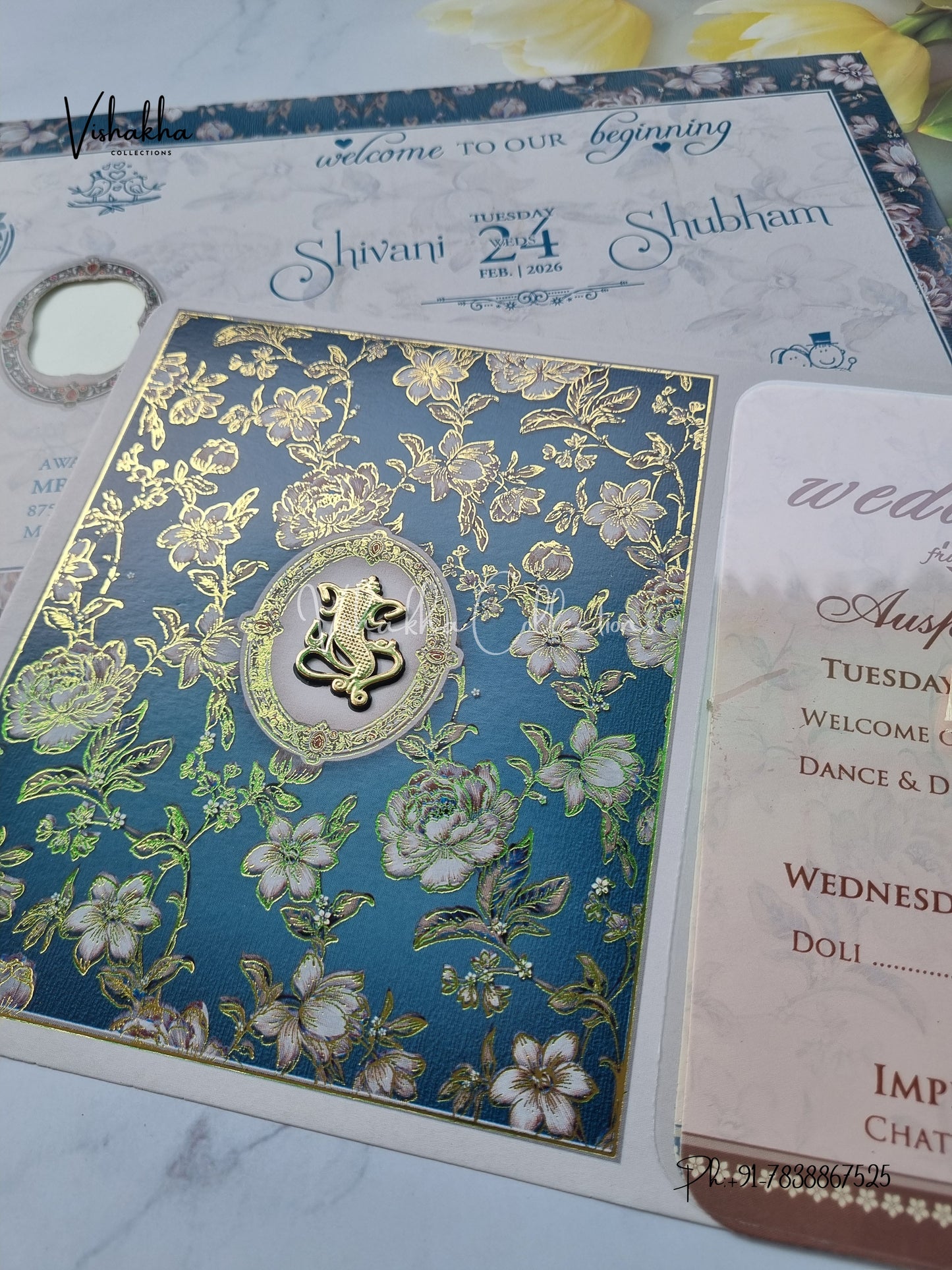 Flower Hindu Muslim Christian Sikh invitation Cards ATS-4210