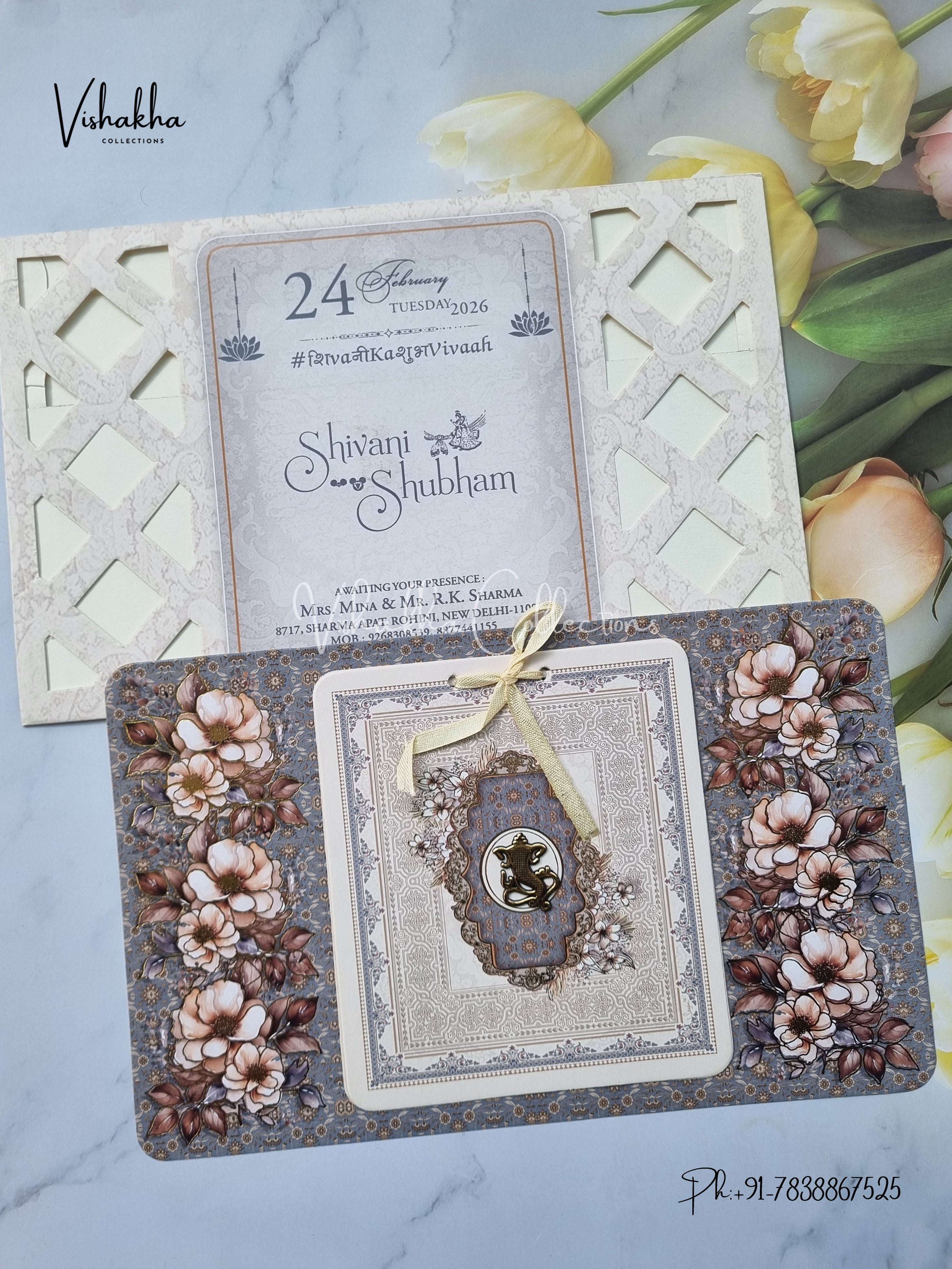 White And golden Hindu Muslim Christian Sikh Padded invitation Cards ATS-1304