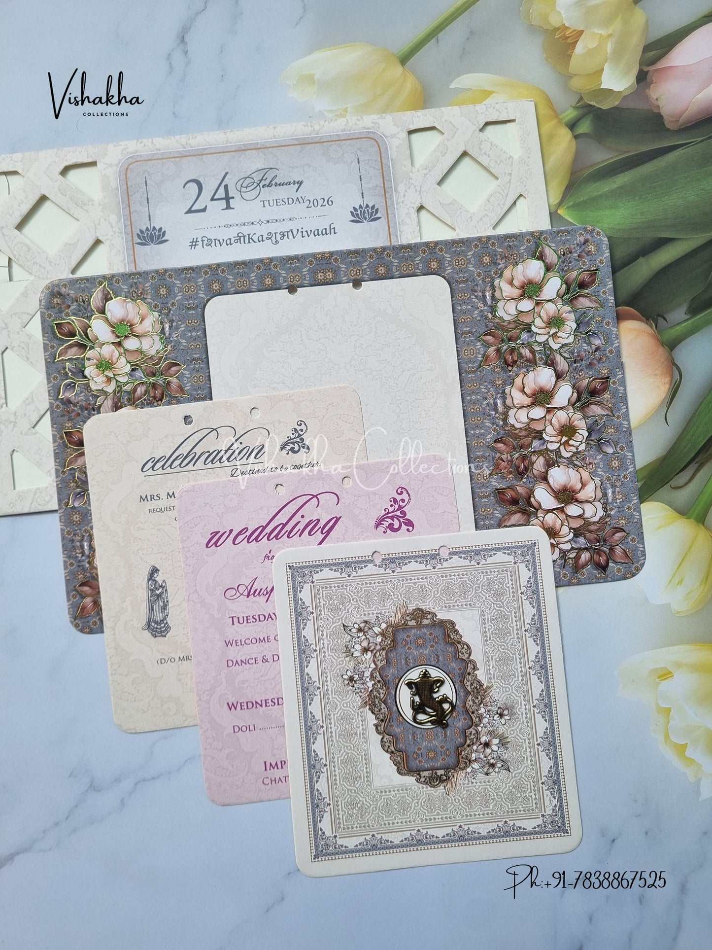 Flower Hindu Muslim Christian Sikh invitation Cards ATS-4212