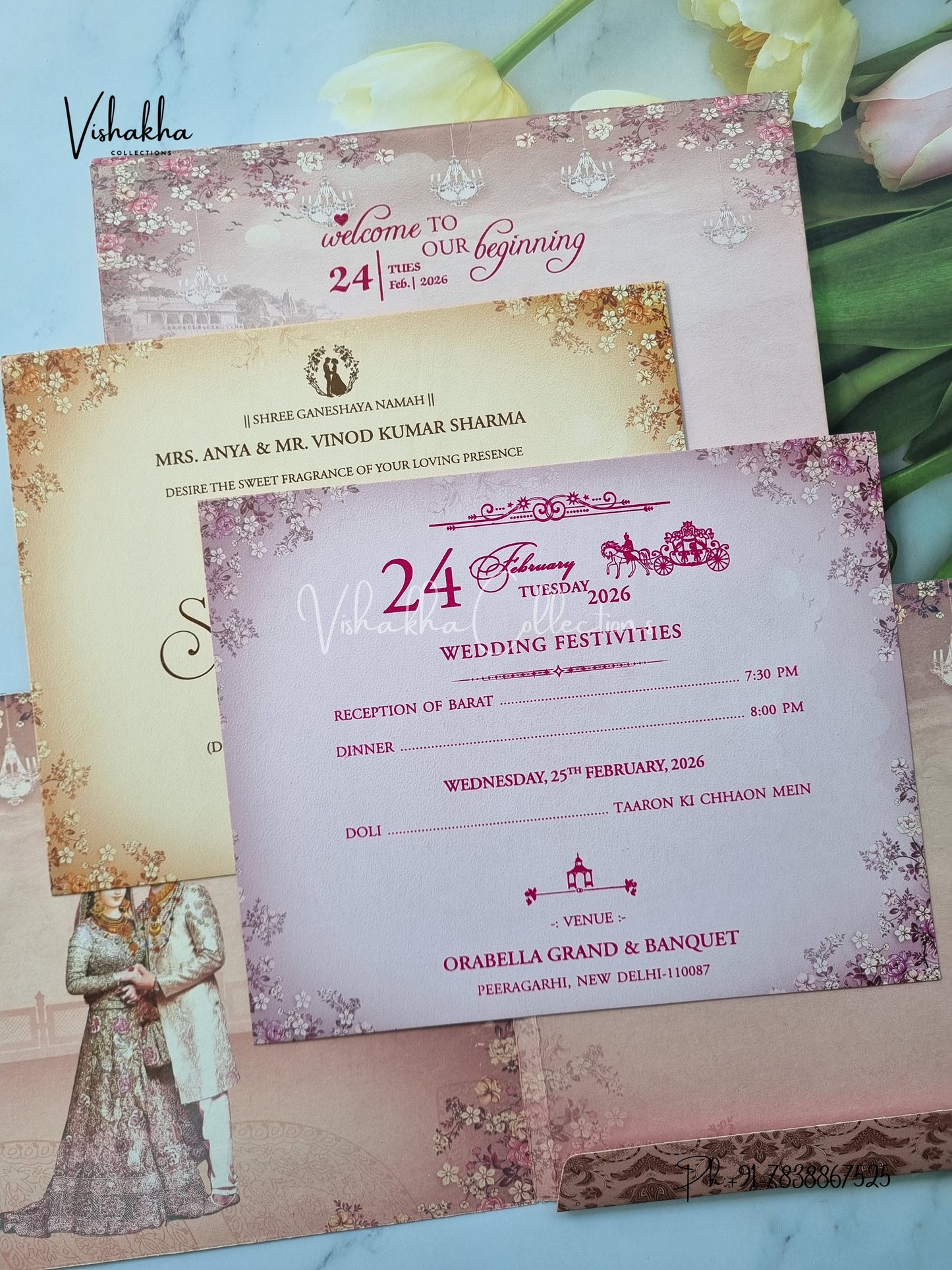 Barat Semi Box Hindu Sikh invitation Cards ATS-5101