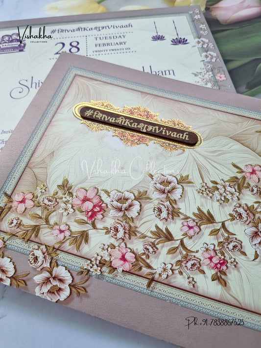 Semi Box Flower Hindu Muslim Christian Sikh invitation Cards ATS-5103