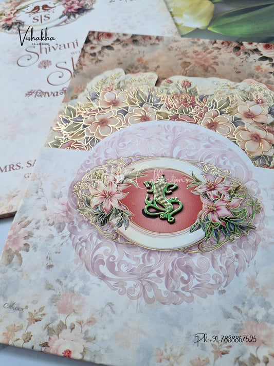 Semi Box Flower Hindu Muslim Christian Sikh invitation Cards ATS-5207