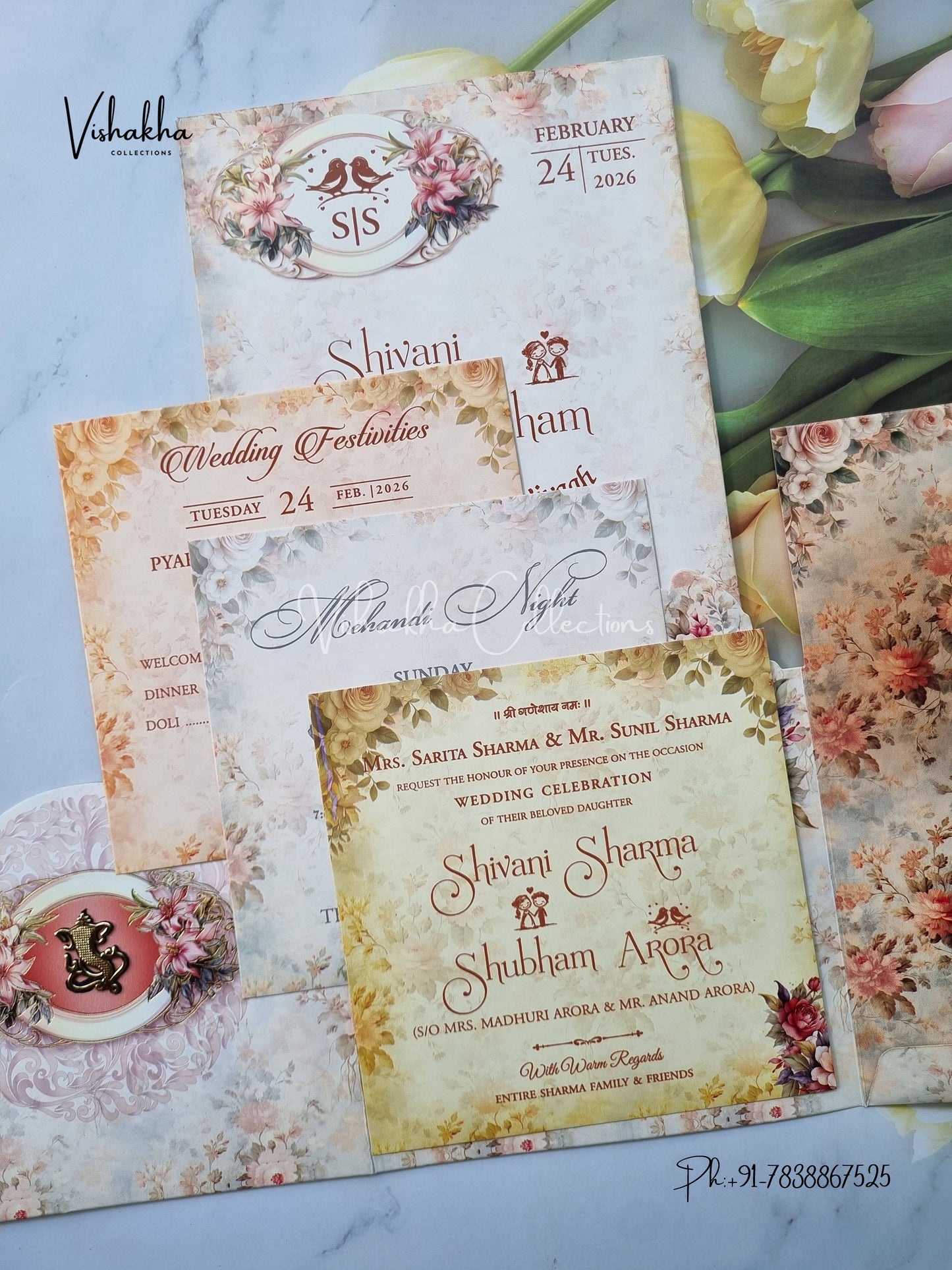 Semi Box Flower Hindu Muslim Christian Sikh invitation Cards ATS-5207
