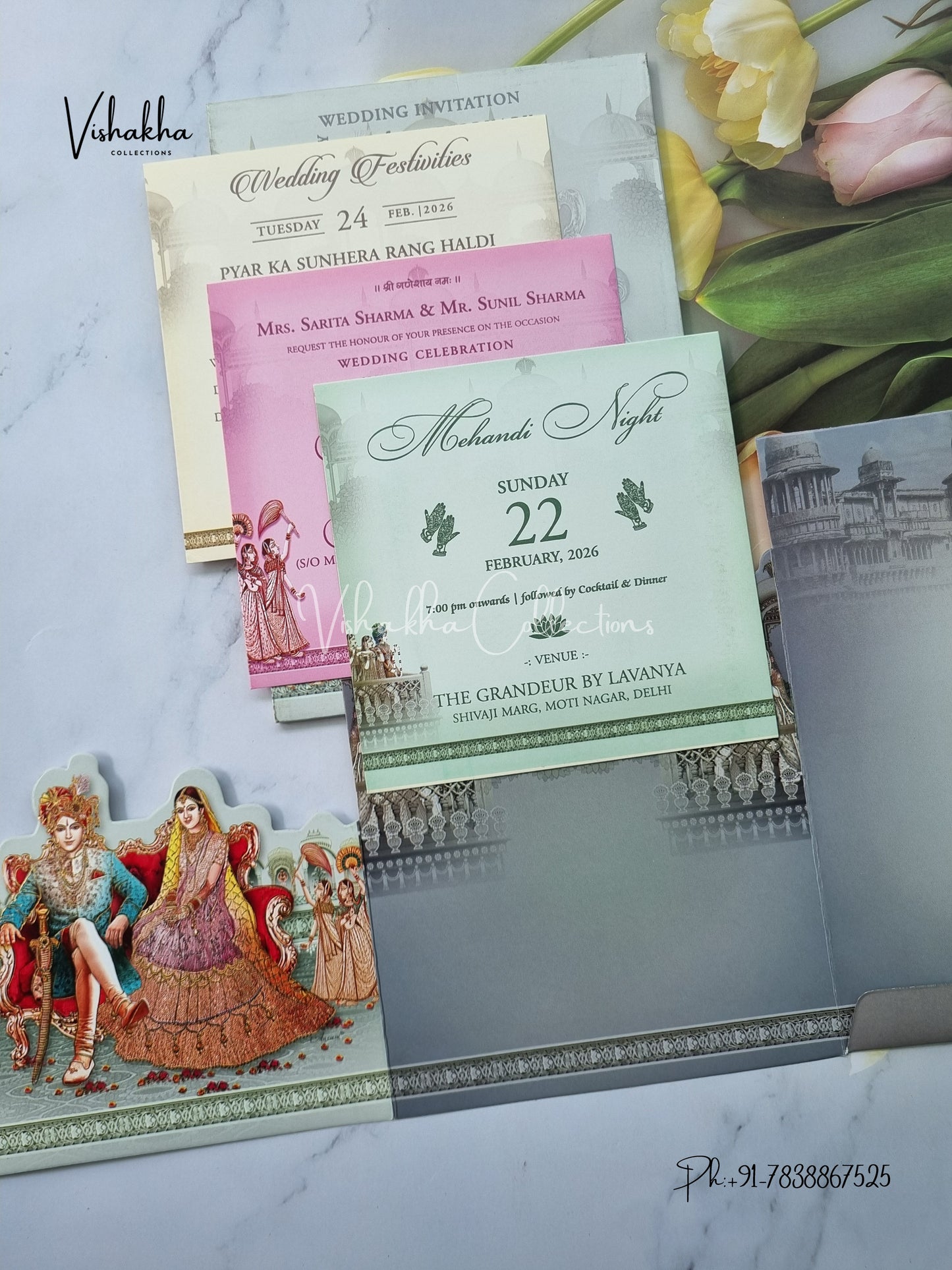 Barat Semi Box Dulah Dulhan Hindu Sikh invitation Cards ATS-5208