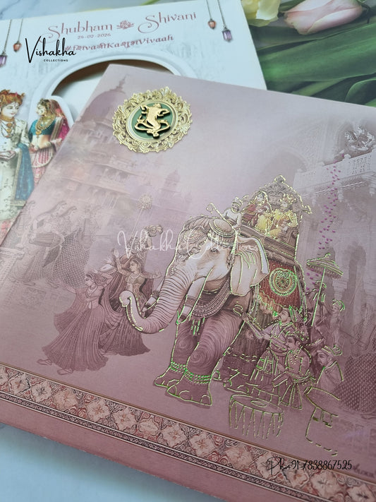 Semi Box Hathi Dulah Dulhan Hindu Sikh invitation Cards ATS-5210