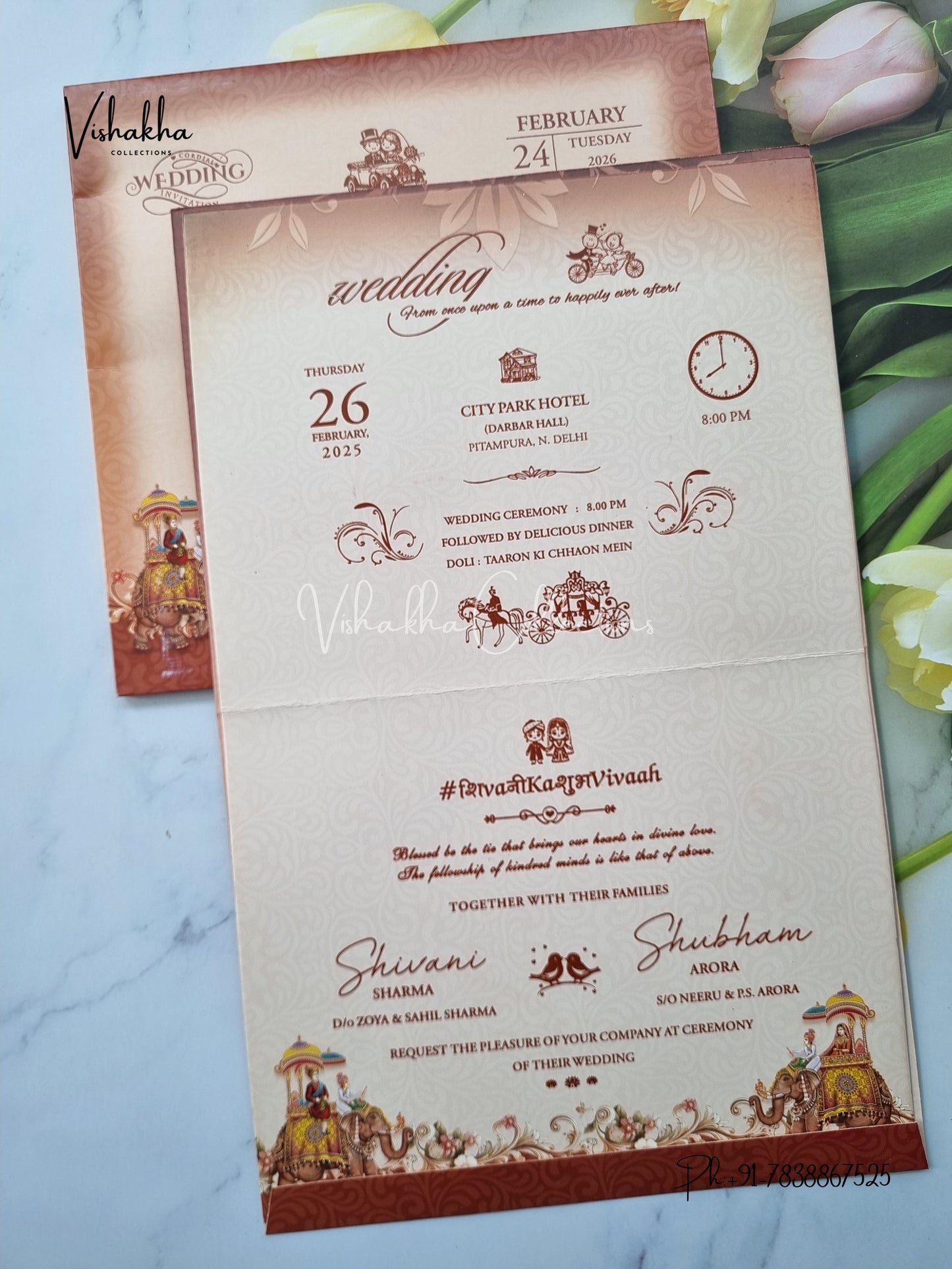 Barat Unique Concept Semi Box Hathi Hindu Sikh invitation Cards ATS-5214