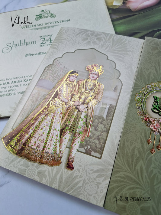 Semi Box Dulah Dulhan Double Door Hindu Sikh invitation Cards ATS-5219