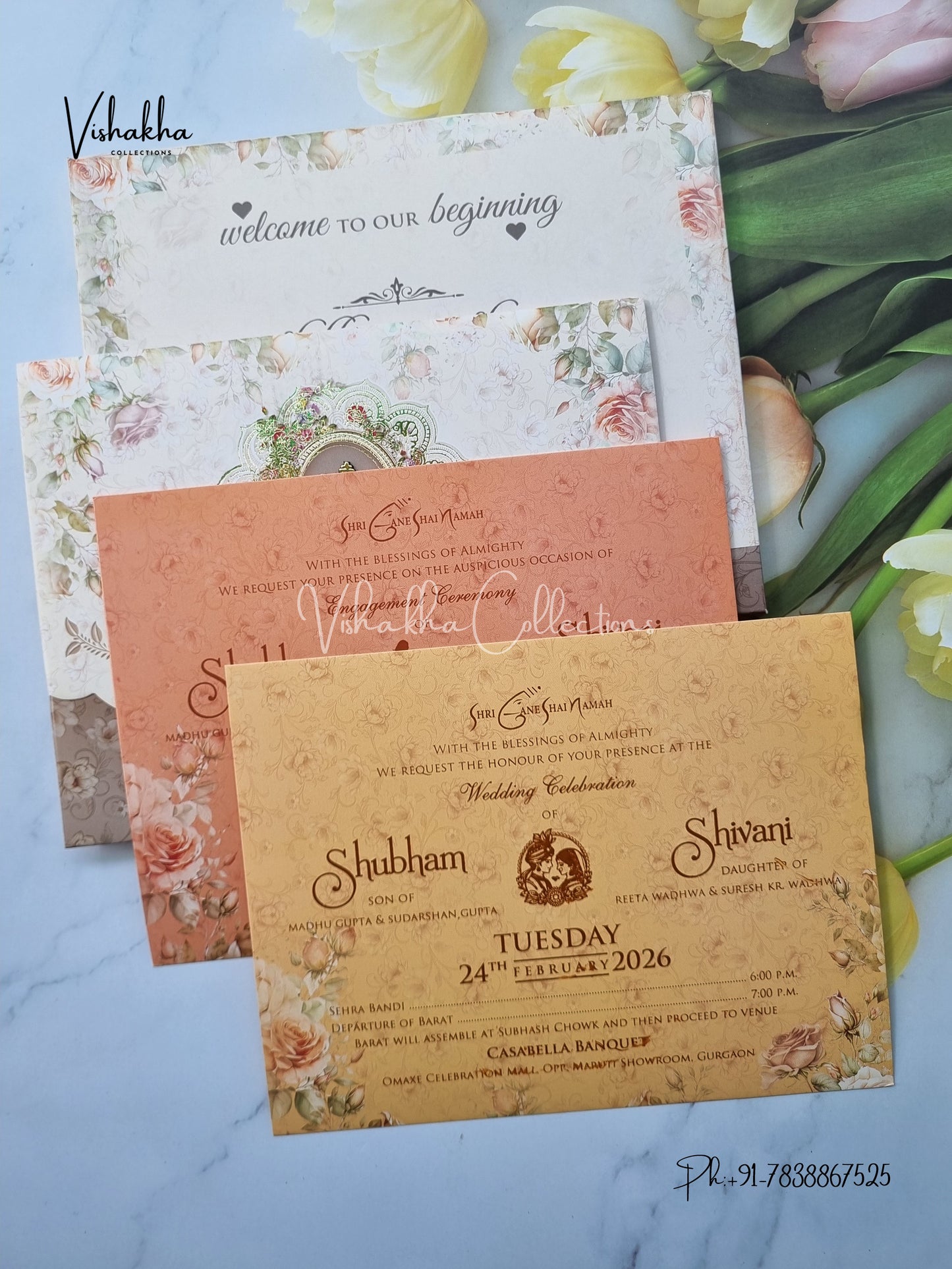 Semi Box Flower Hindu Muslim Christian Sikh invitation Cards ATS-5225