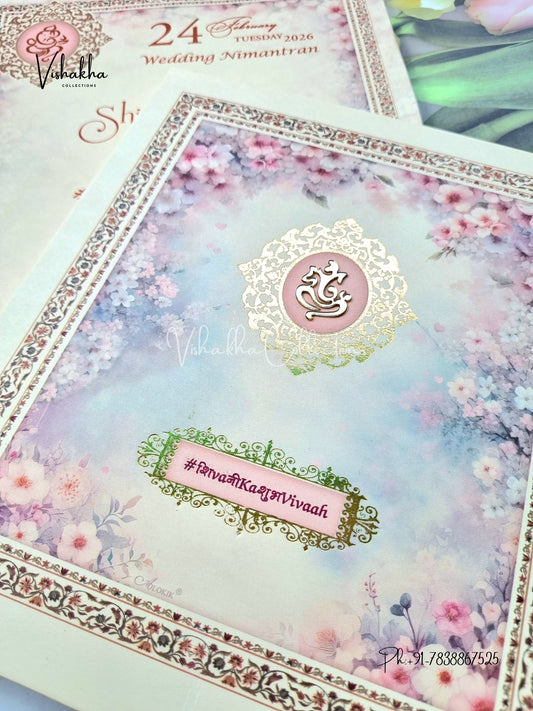 Semi Box Flower Hindu Muslim Christian Sikh invitation Cards ATS-5249