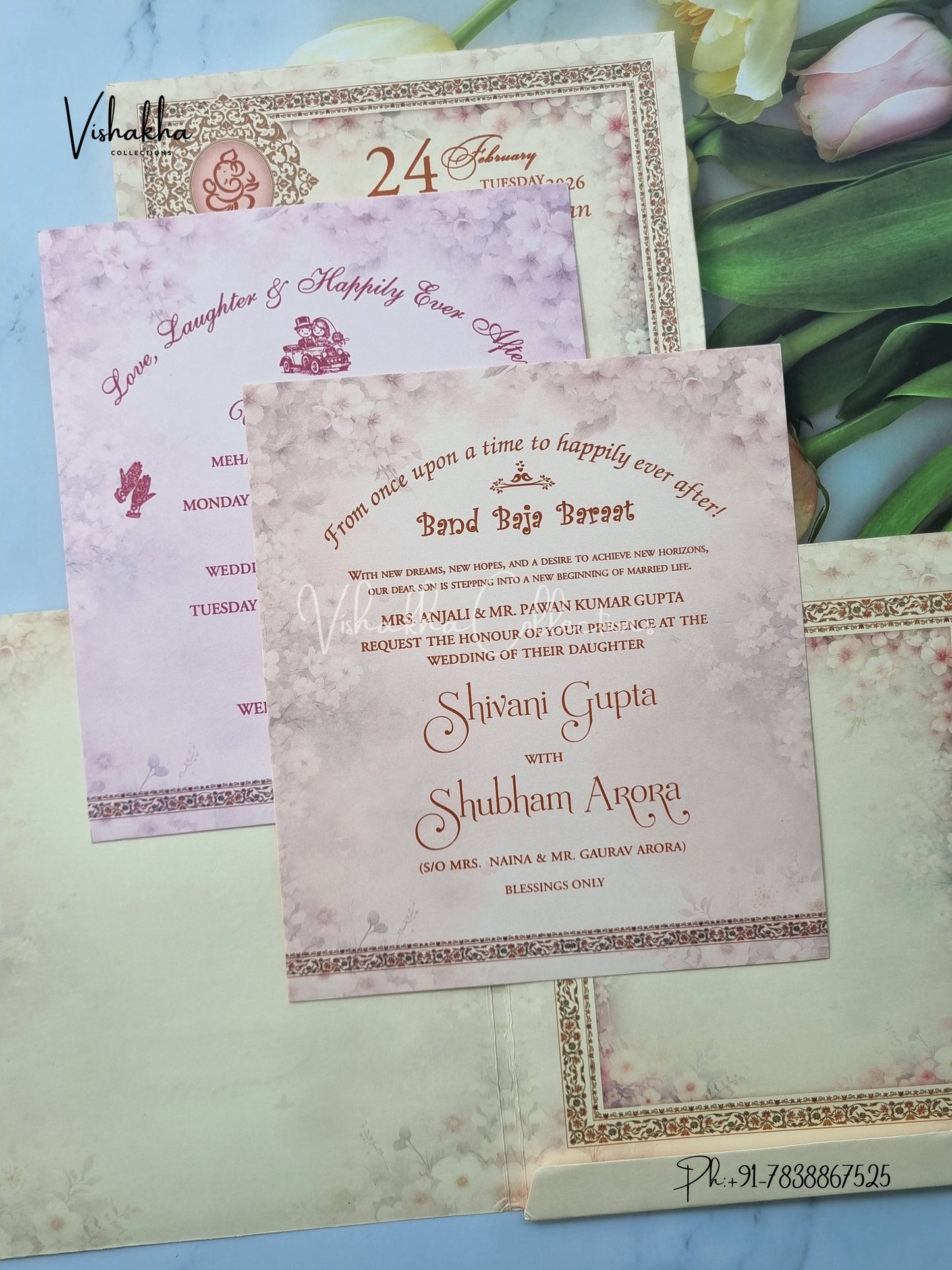 Semi Box Flower Hindu Muslim Christian Sikh invitation Cards ATS-5249