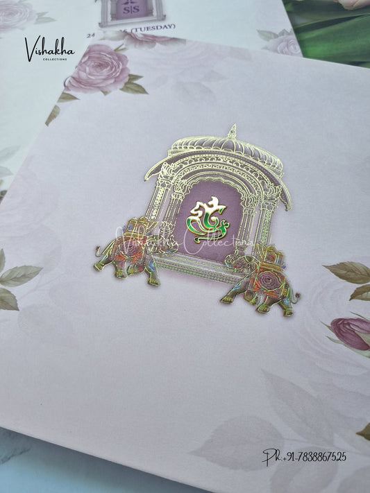 Semi Box Hathi Flower Hindu Sikh invitation Cards ATS-5251