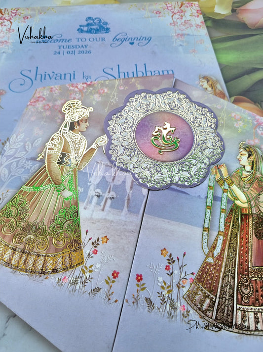 Unique Concept Semi Box Dulah Dulhan Double Door Hindu Sikh invitation Cards ATS-5266