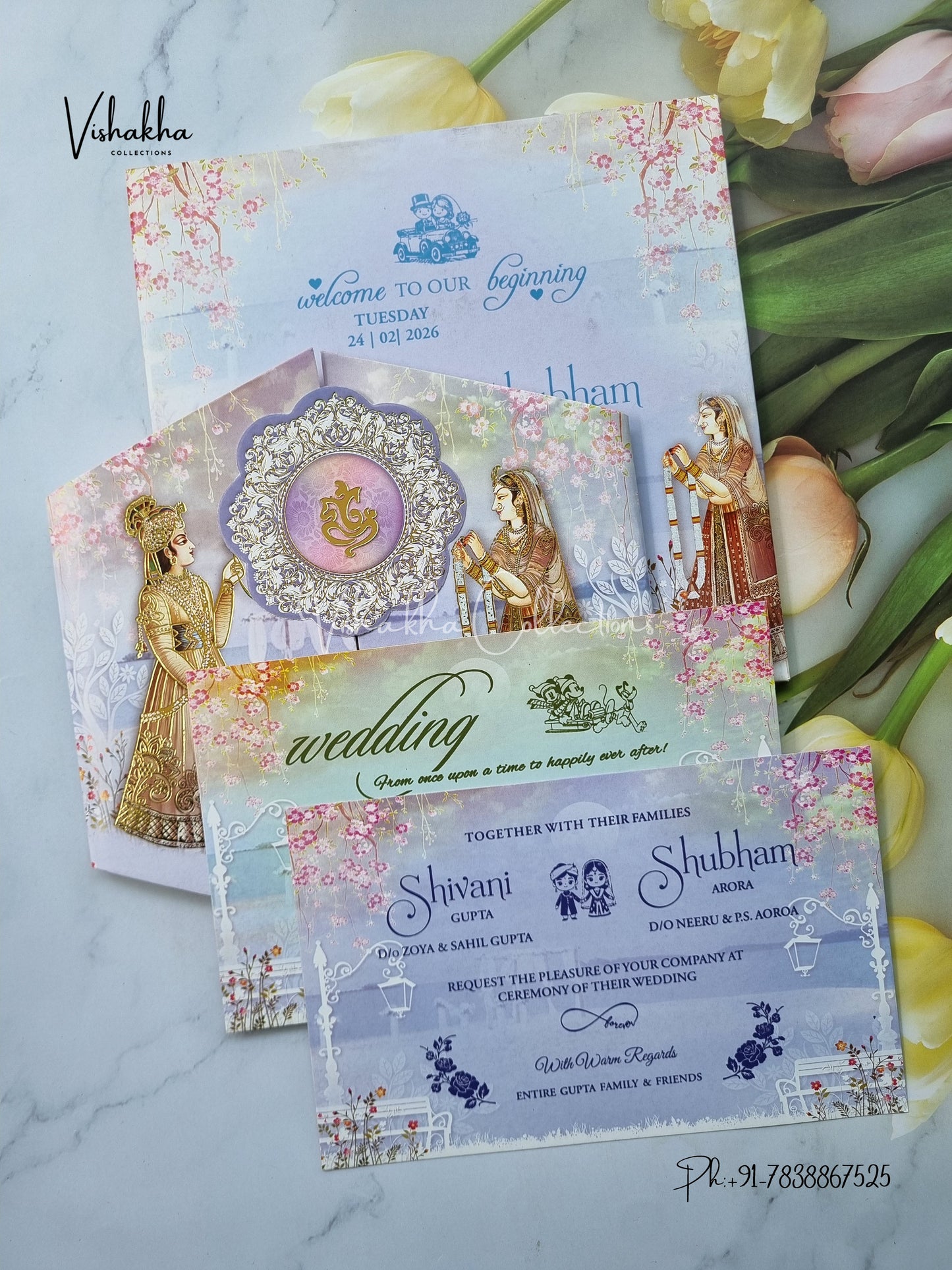 Unique Concept Semi Box Dulah Dulhan Double Door Hindu Sikh invitation Cards ATS-5266