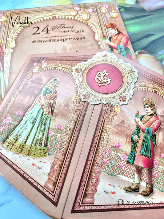 Unique Concept Semi Box Dulah Dulhan Double Door Hindu Sikh invitation Cards ATS-5267