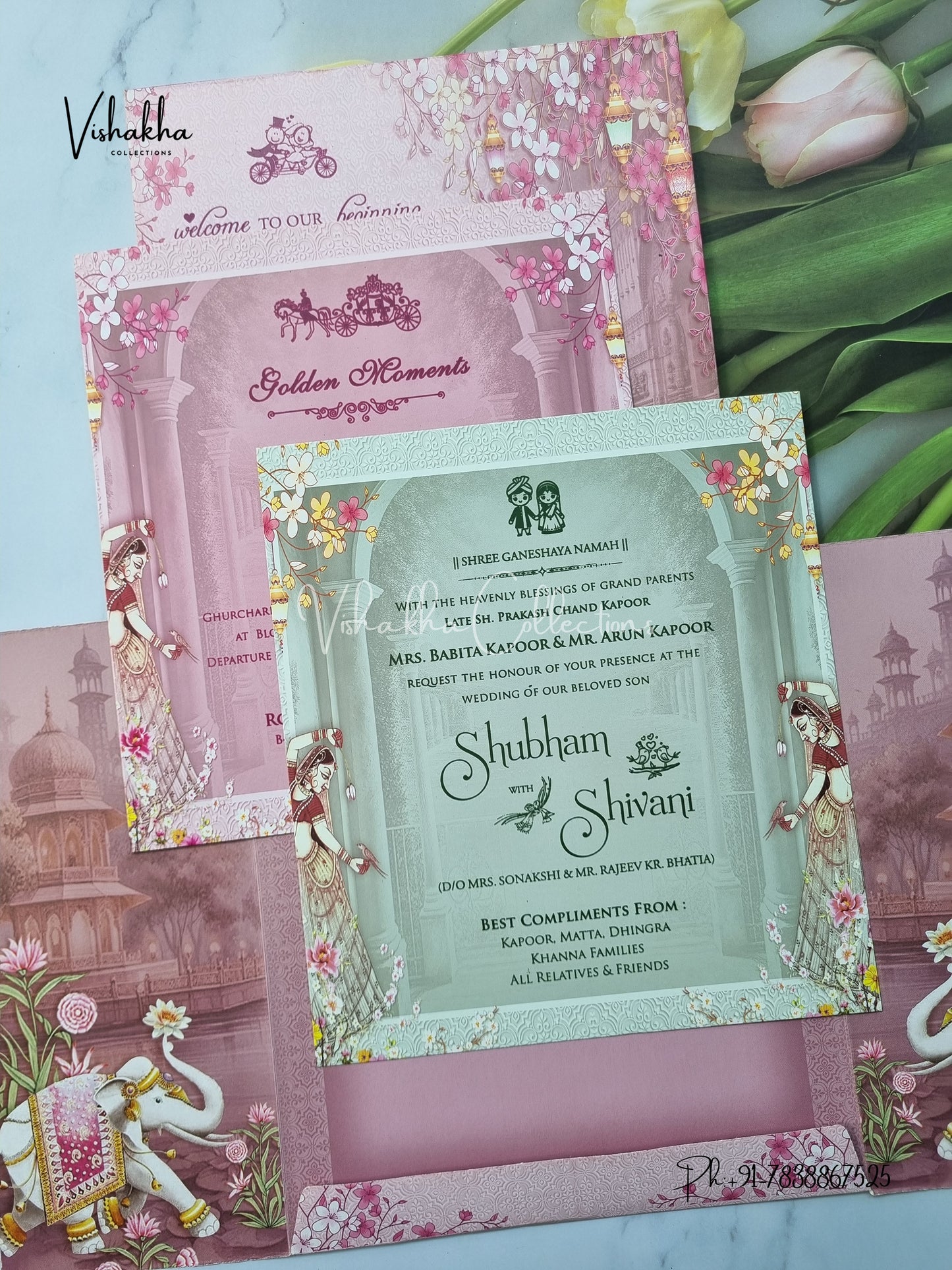 Semi Box Dulah Dulhan Double Door Hindu Sikh invitation Cards ATS-5268
