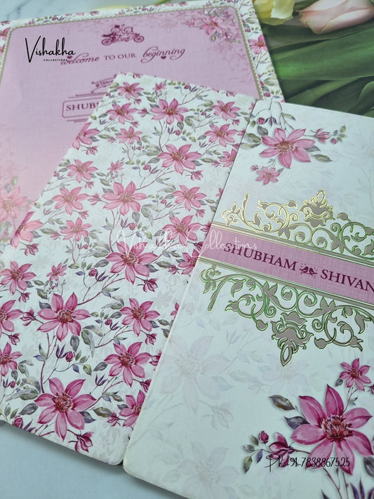 Semi Box Flower Double Door Hindu Muslim Christian Sikh invitation Cards ATS-5269
