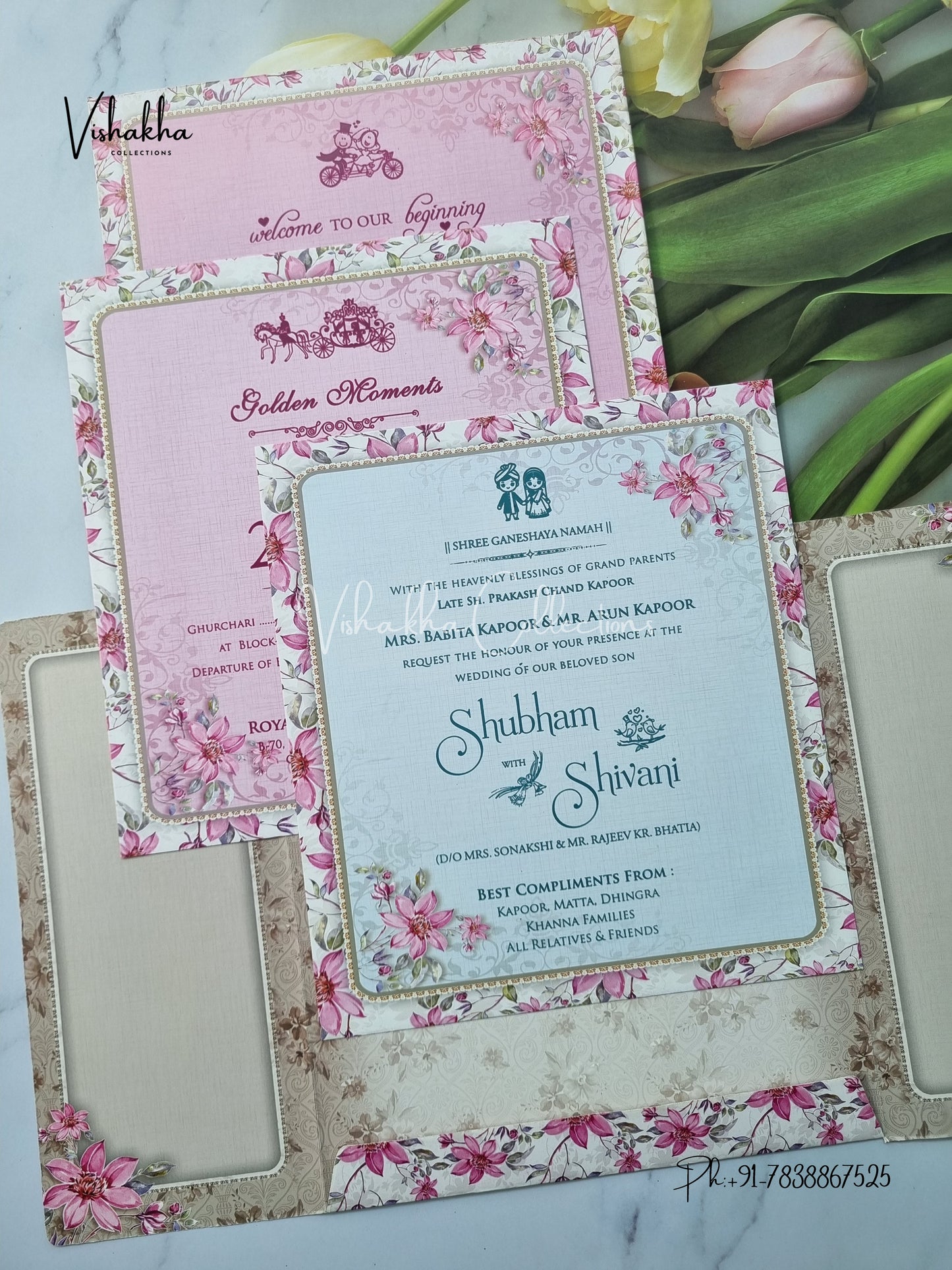 Semi Box Flower Double Door Hindu Muslim Christian Sikh invitation Cards ATS-5269