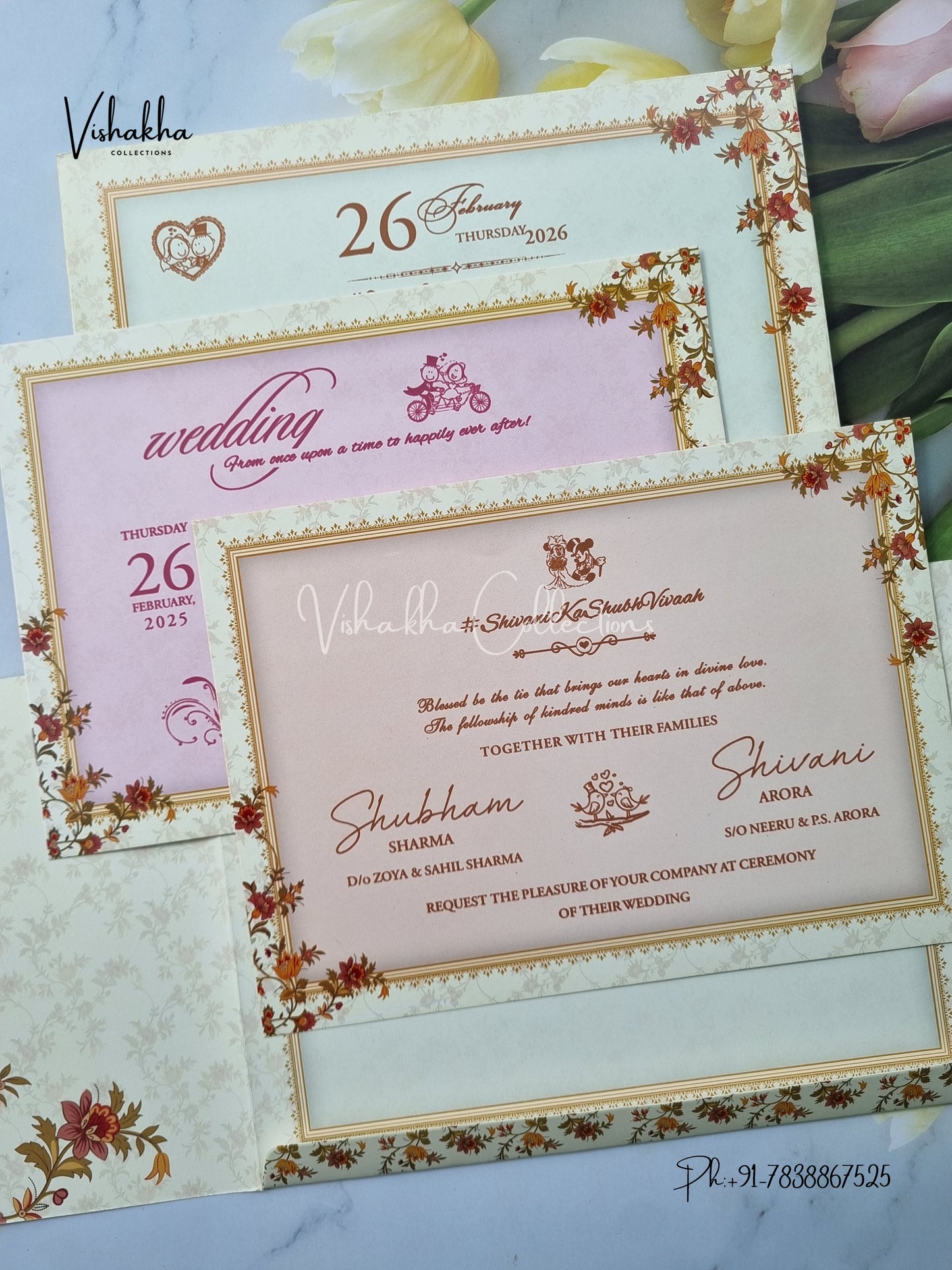 Semi Box Flower Double Door Hindu Muslim Christian Sikh invitation Cards ATS-5271