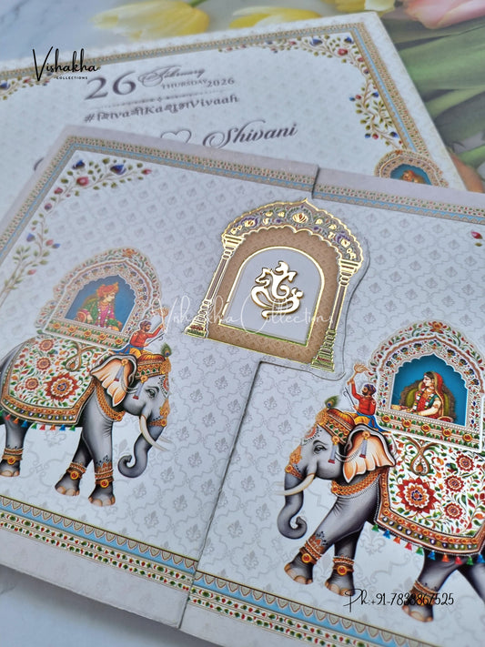 Semi Box Hathi Dulah Dulhan Hindu Sikh invitation Cards ATS-5273
