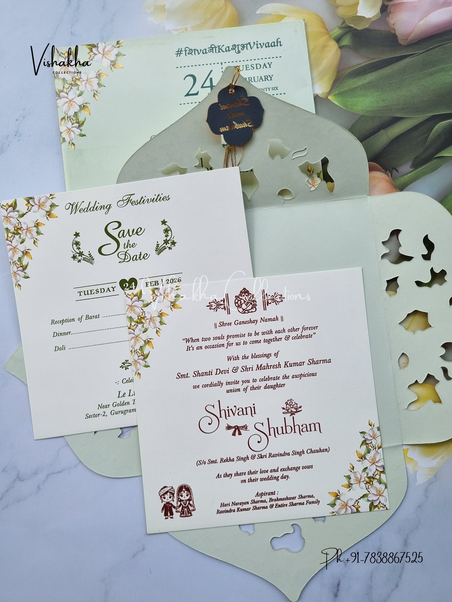 Flower Hindu Muslim Christian Sikh invitation Cards ATS-5274