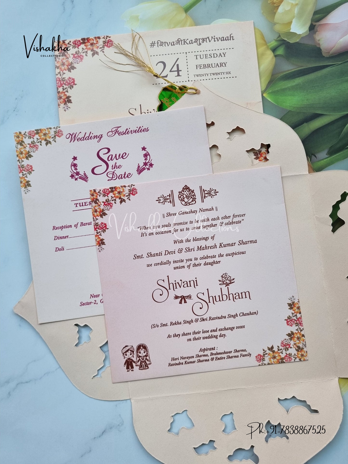 Flower Hindu Muslim Christian Sikh invitation Cards ATS-5275