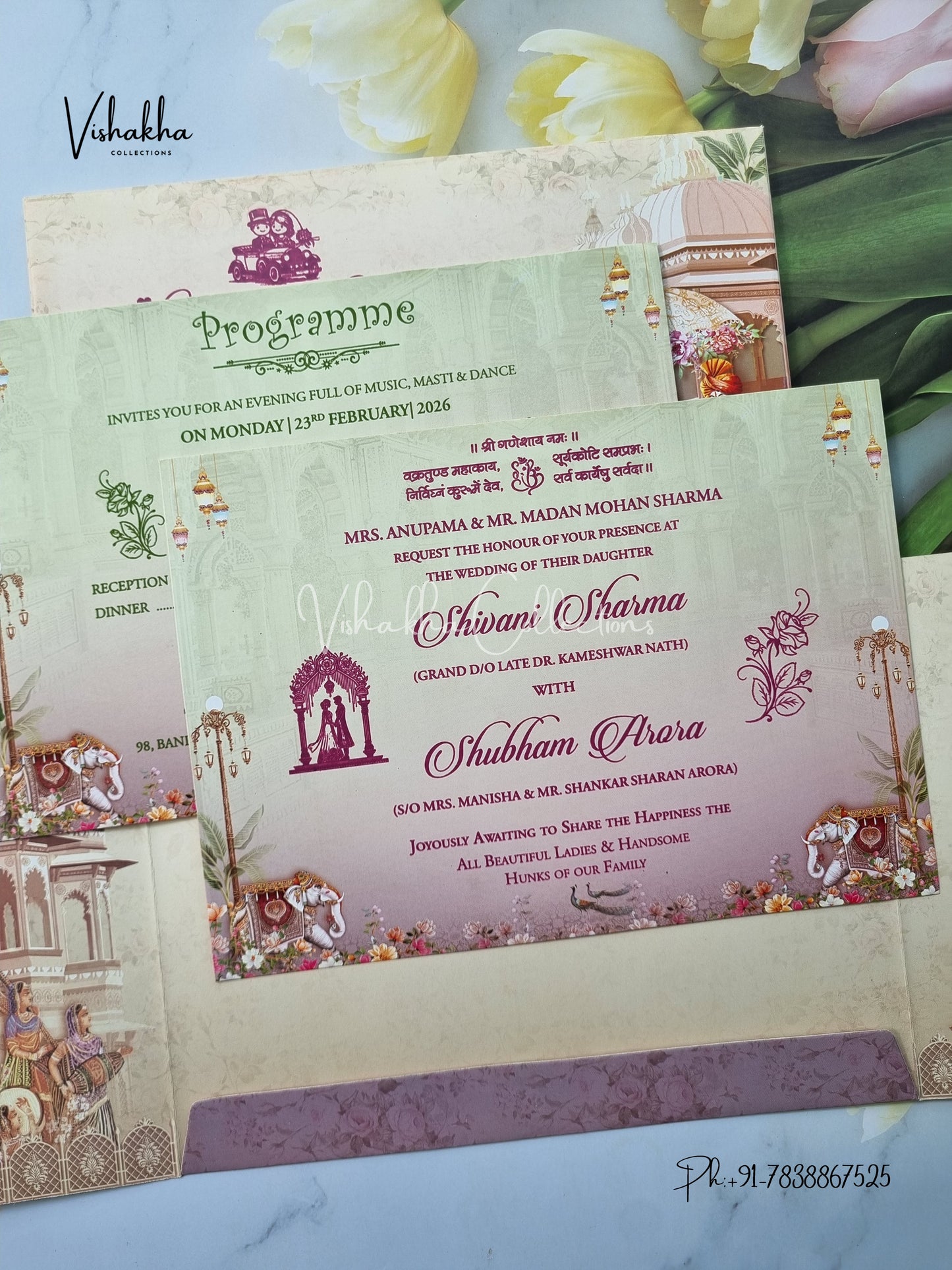 Barat Semi Box Hathi Dulah Dulhan Hindu Sikh invitation Cards ATS-7285