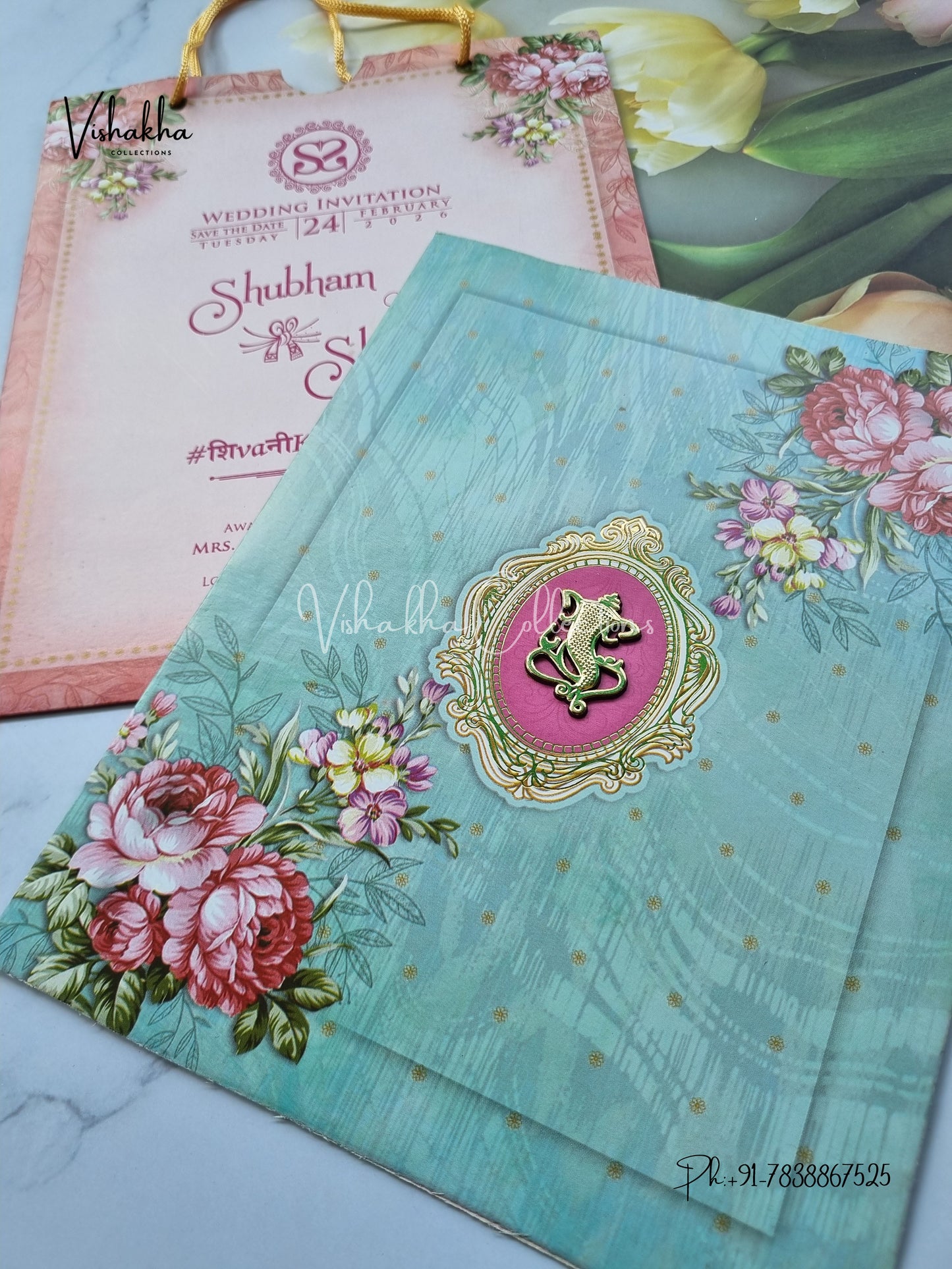 Flower Hindu Muslim Christian Sikh Carry Bag invitation Cards ATS-9109