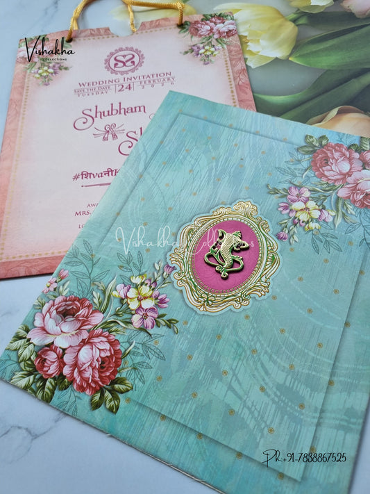 Flower Hindu Muslim Christian Sikh Carry Bag invitation Cards ATS-9109