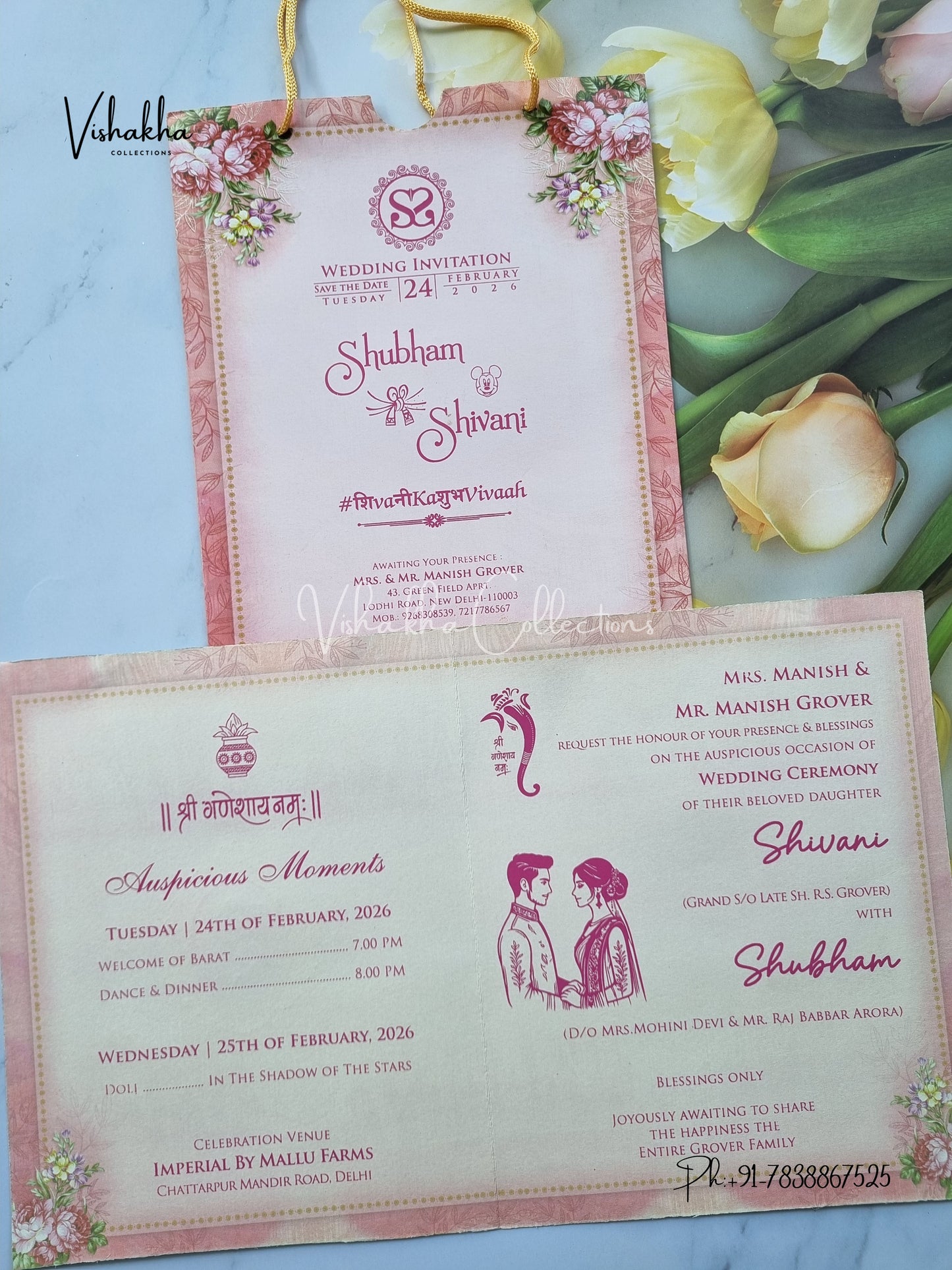 Flower Hindu Muslim Christian Sikh Carry Bag invitation Cards ATS-9109
