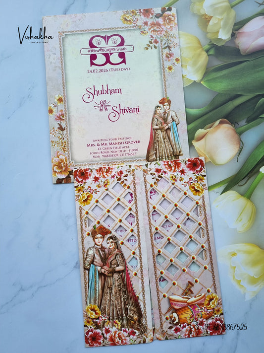 Dulah Dulhan Double Door Hindu Sikh invitation Cards ATS-9120