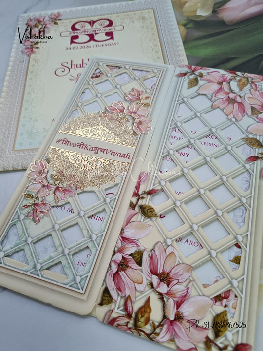 Flower Double Door Hindu Muslim Christian Sikh invitation Cards ATS-9121