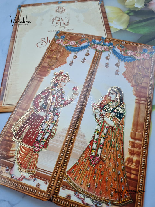 Dulah Dulhan Double Door Hindu Sikh invitation Cards ATS-9132