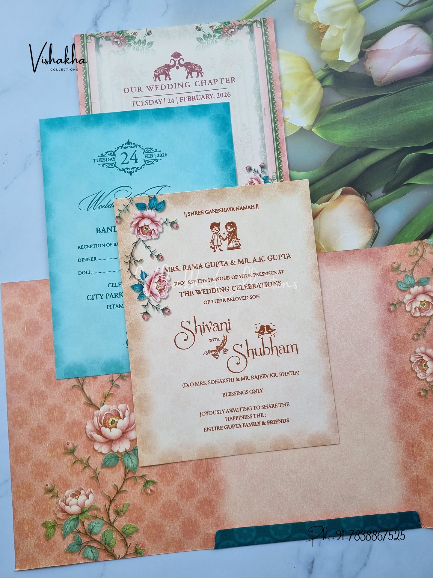 Flower Hindu Muslim Christian Sikh invitation Cards ATS-9226