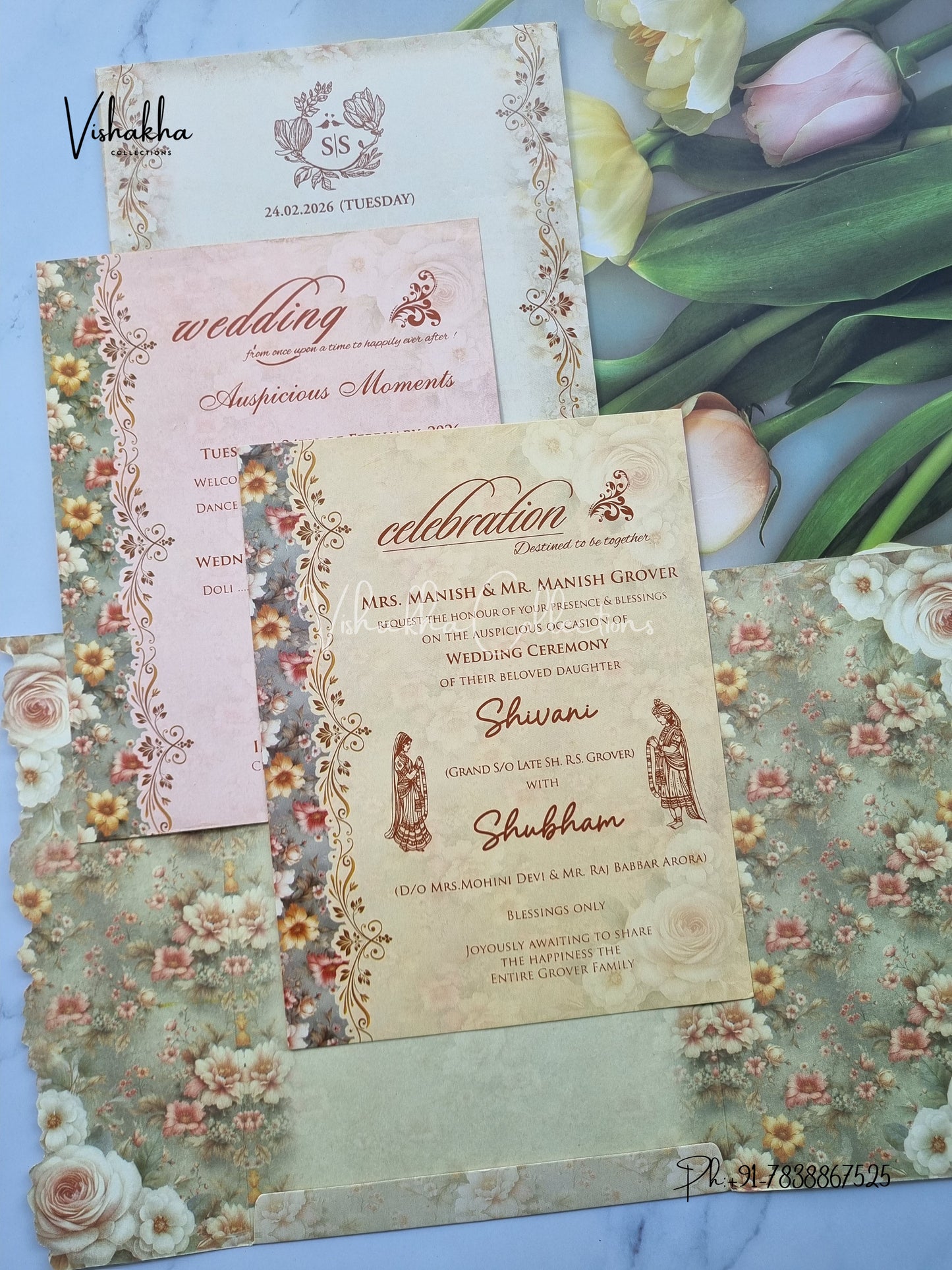 Flower Hindu Muslim Christian Sikh invitation Cards ATS-9229