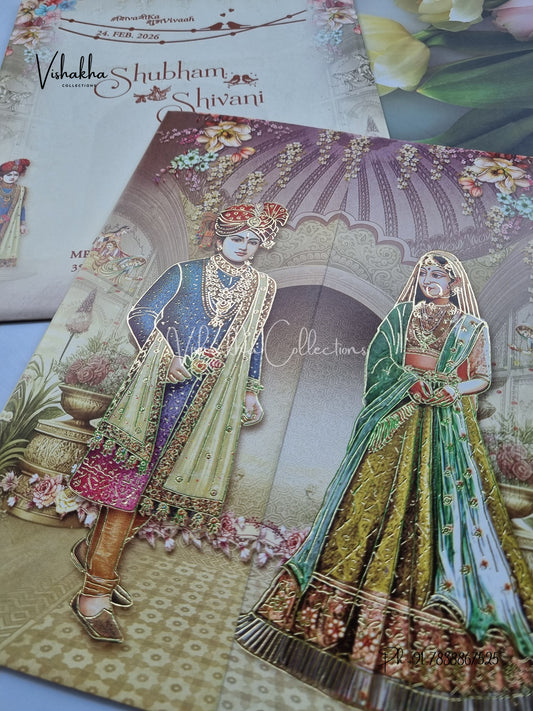 Dulah Dulhan Double Door Hindu Sikh invitation Cards ATS-9230