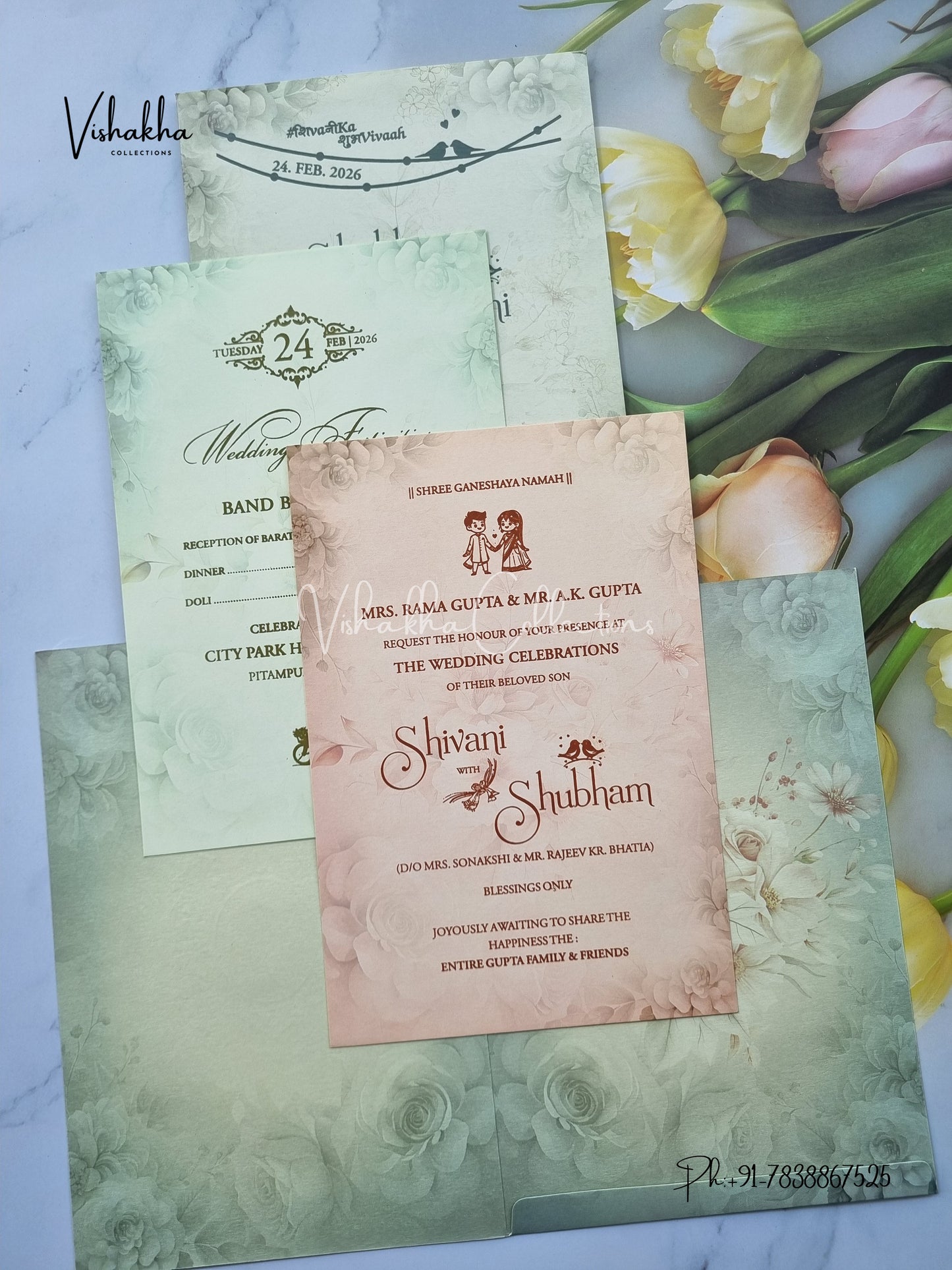 Flower Hindu Muslim Christian Sikh invitation Cards ATS-9234