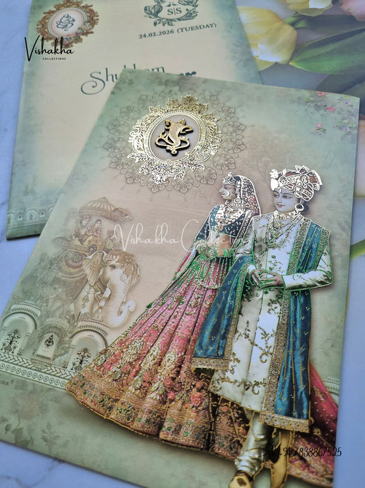 Hathi Dulah Dulhan Hindu Sikh invitation Cards ATS-9235