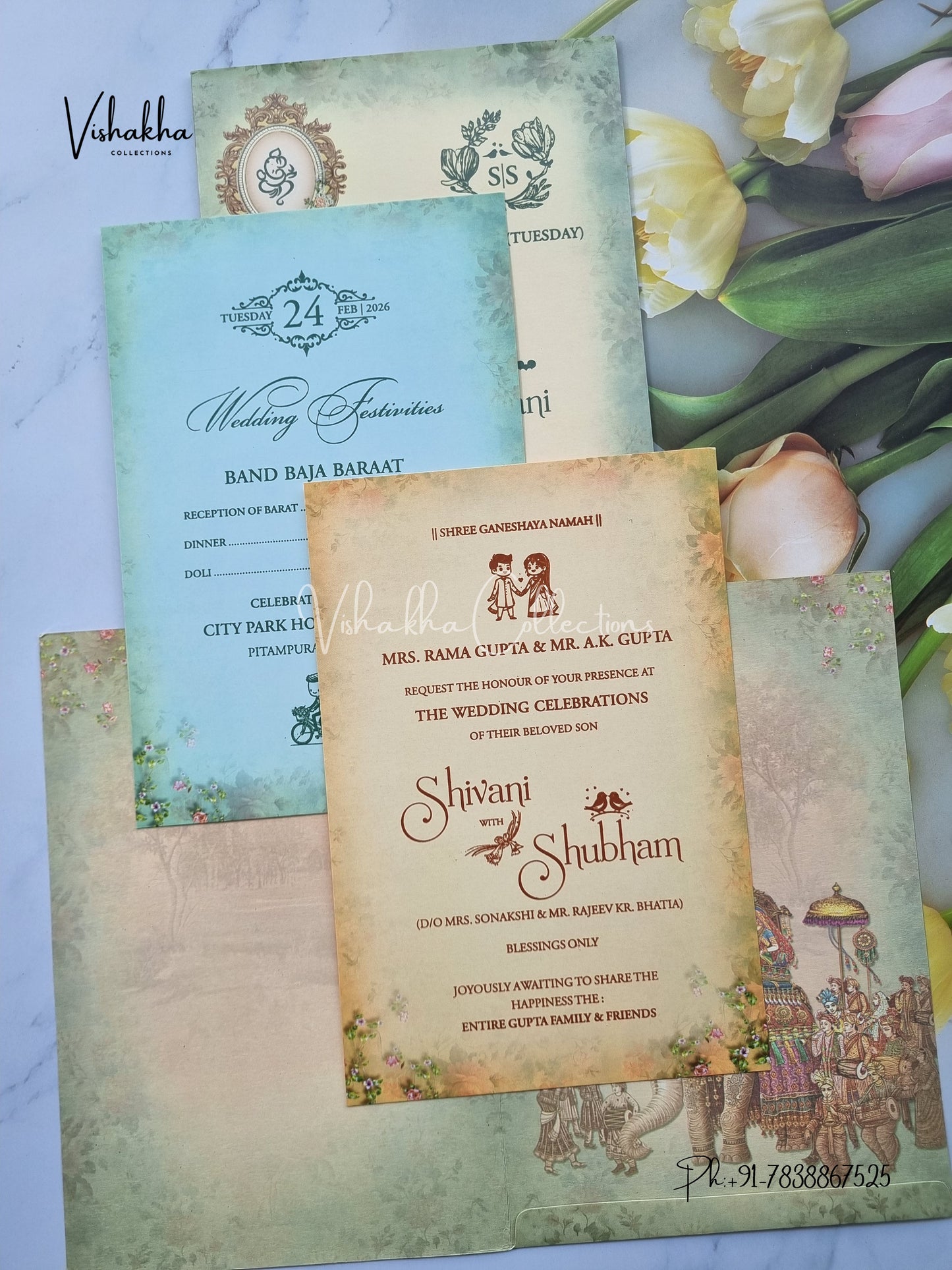 Hathi Dulah Dulhan Hindu Sikh invitation Cards ATS-9235