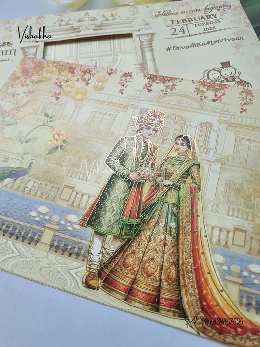 Peacock Dulah Dulhan Hindu Sikh invitation Cards ATS-9250