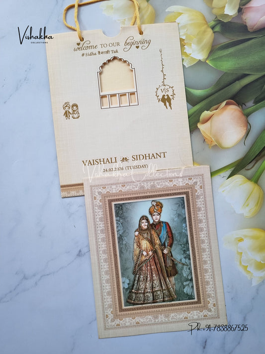 Dulah Dulhan Hindu Sikh Carry Bag invitation Cards ATS-9273