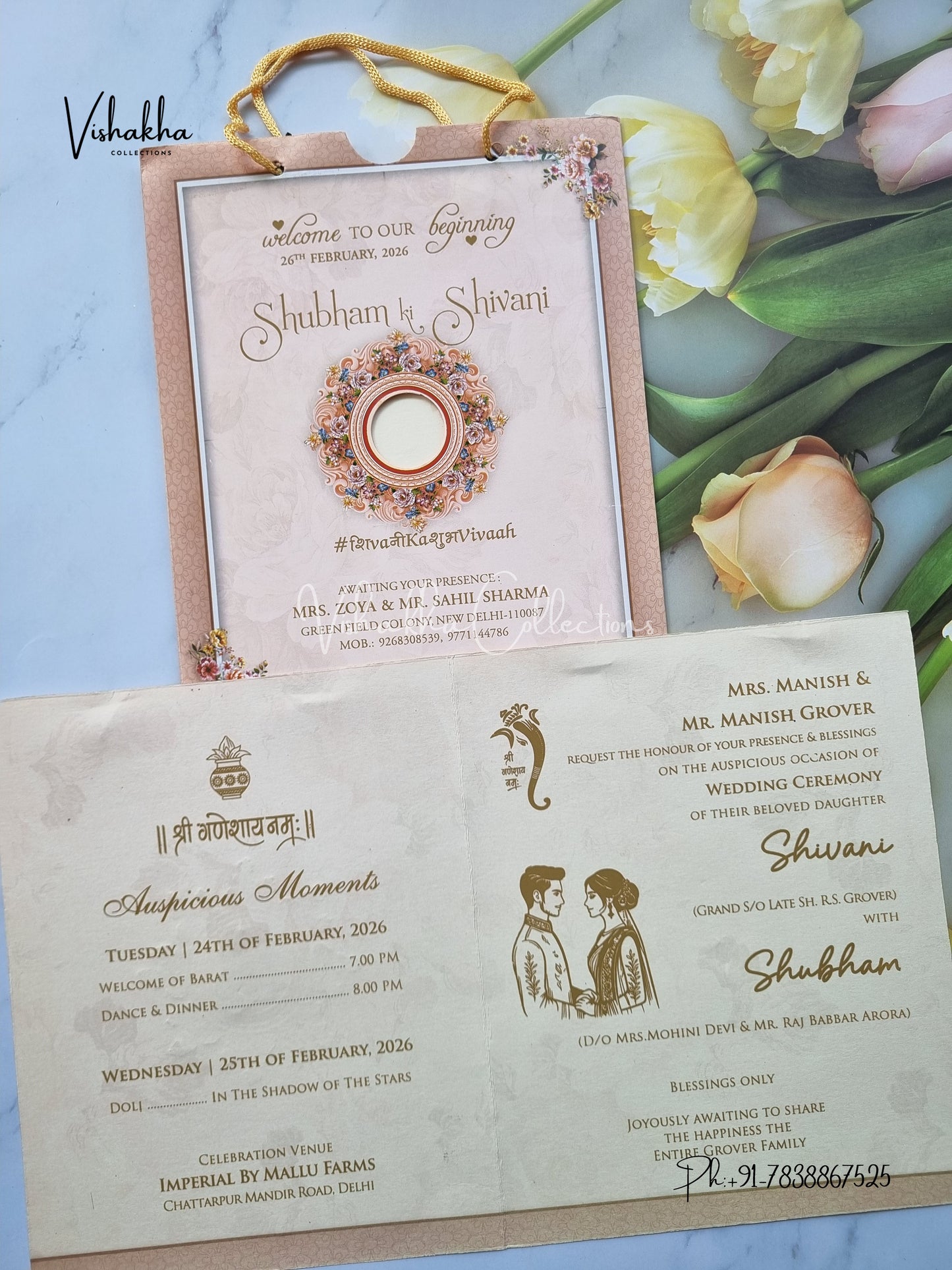 Flower Hindu Muslim Christian Sikh Carry Bag invitation Cards ATS-9274
