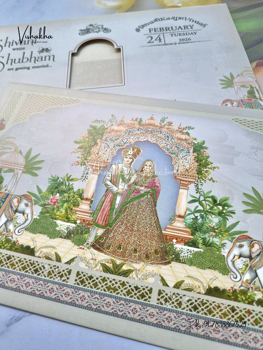 Hathi Dulah Dulhan Hindu Sikh invitation Cards ATS-9279
