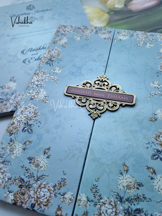 Flower Double Door Hindu Muslim Christian Sikh Padded Colored invitation Cards CC-3661