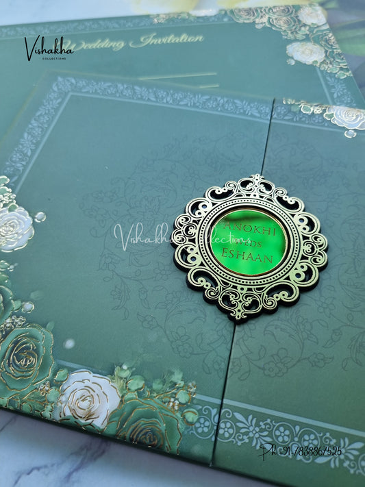 Flower Double Door Hindu Muslim Christian Sikh Padded Colored invitation Cards CC-3672