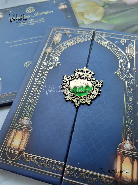 Double Door Hindu Muslim Christian Sikh Padded Colored invitation Cards CC-3678